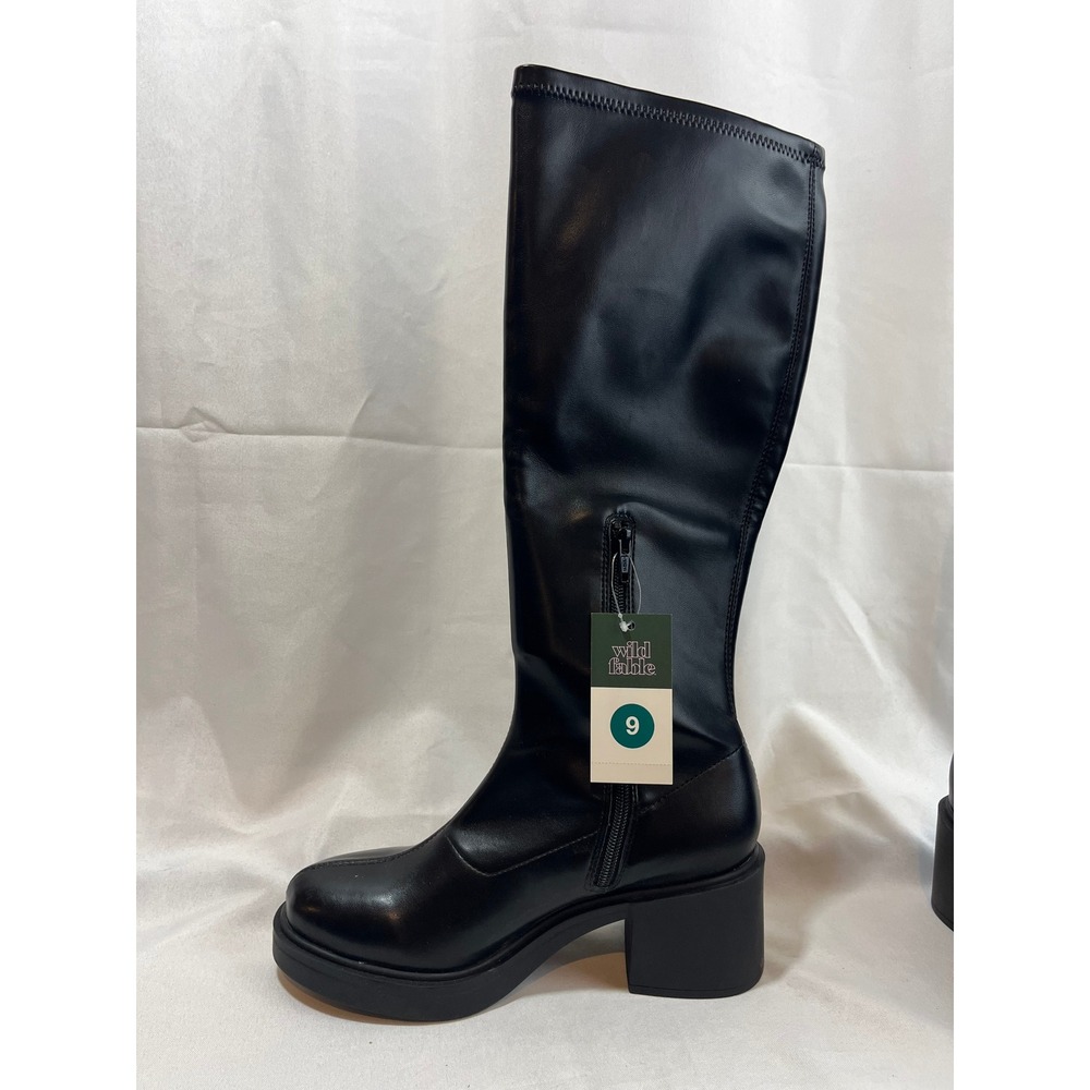 Wild Fable Womens Black Chunky Block Heel Knee High Boots Side Zip Size 9 NEW - Picture 4 of 7